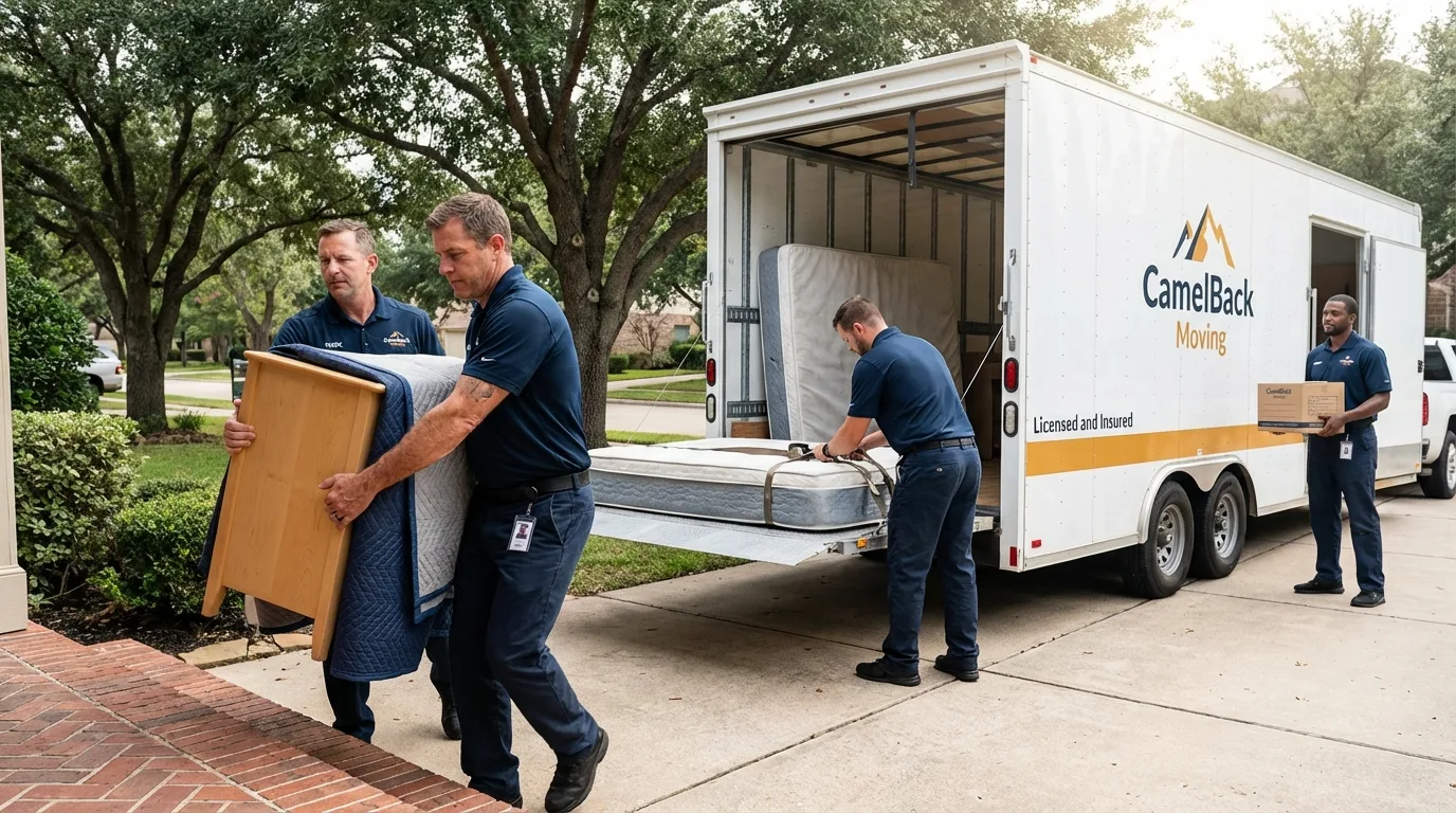 Crew loading residential truck for cross-state move from Kemmerer, WY