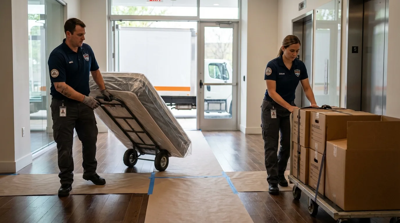 Professional apartment movers loading elevator in Kemmerer, WY