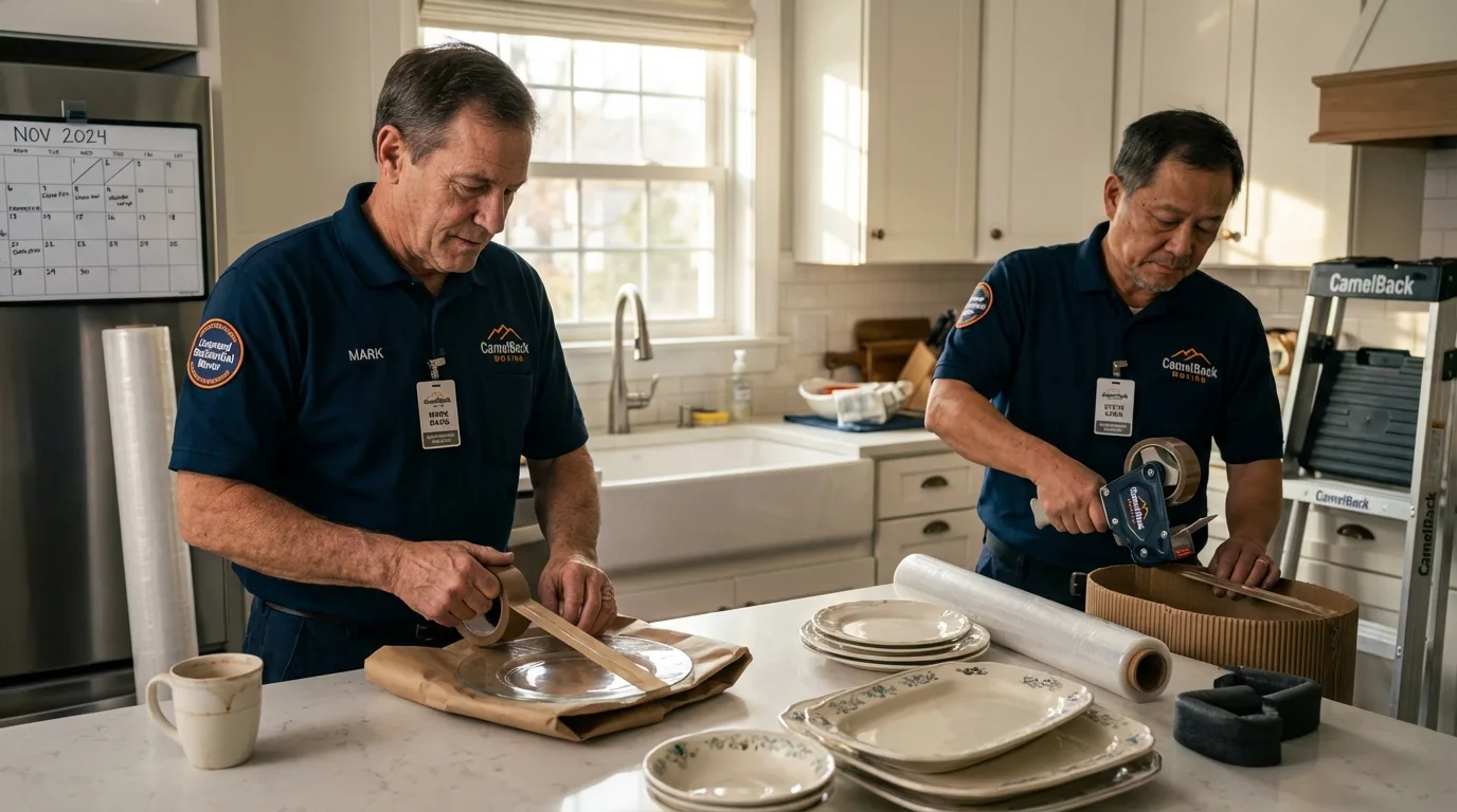 Professional crew packing kitchen dishware in Kemmerer, WY
